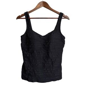 Lands End tankini women's 10 black textured striped waves‎ beach pool classic